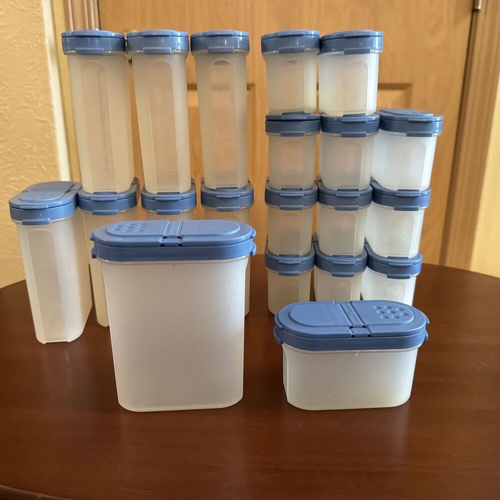 Tupperware Vintage Classic Blue Modular Mates Spice Shaker Containers Set of 20! - Picture 4 of 13